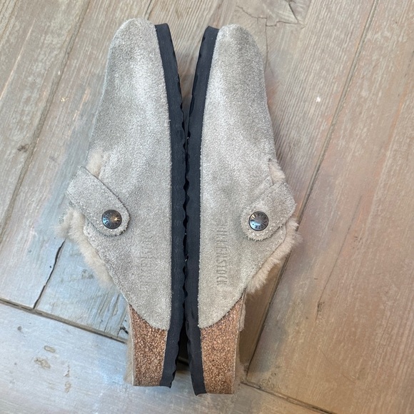 Birkenstock Boston Taupe Suede Shearling Lined Mule Clog 38 - Picture 9 of 11